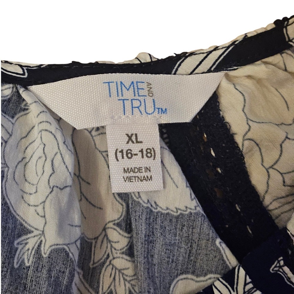 Time and Tru Womens XL 16-18 Navy White Floral Tiered Long Sleeve Mini Dress NWT - Picture 5 of 7